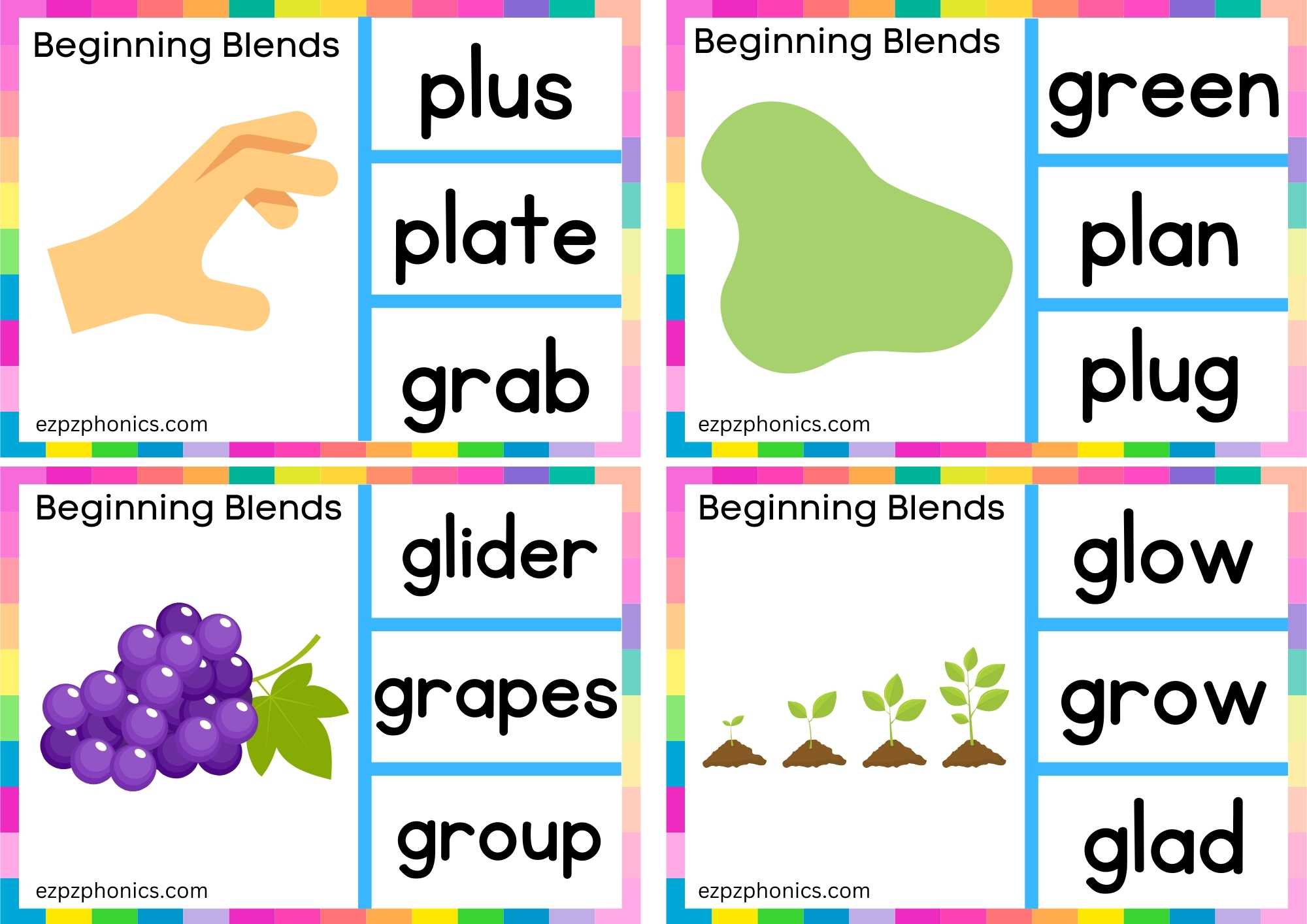 GR Beginning Blends Clip Cards Look At The Image And Clip The Correct Word Set 1
